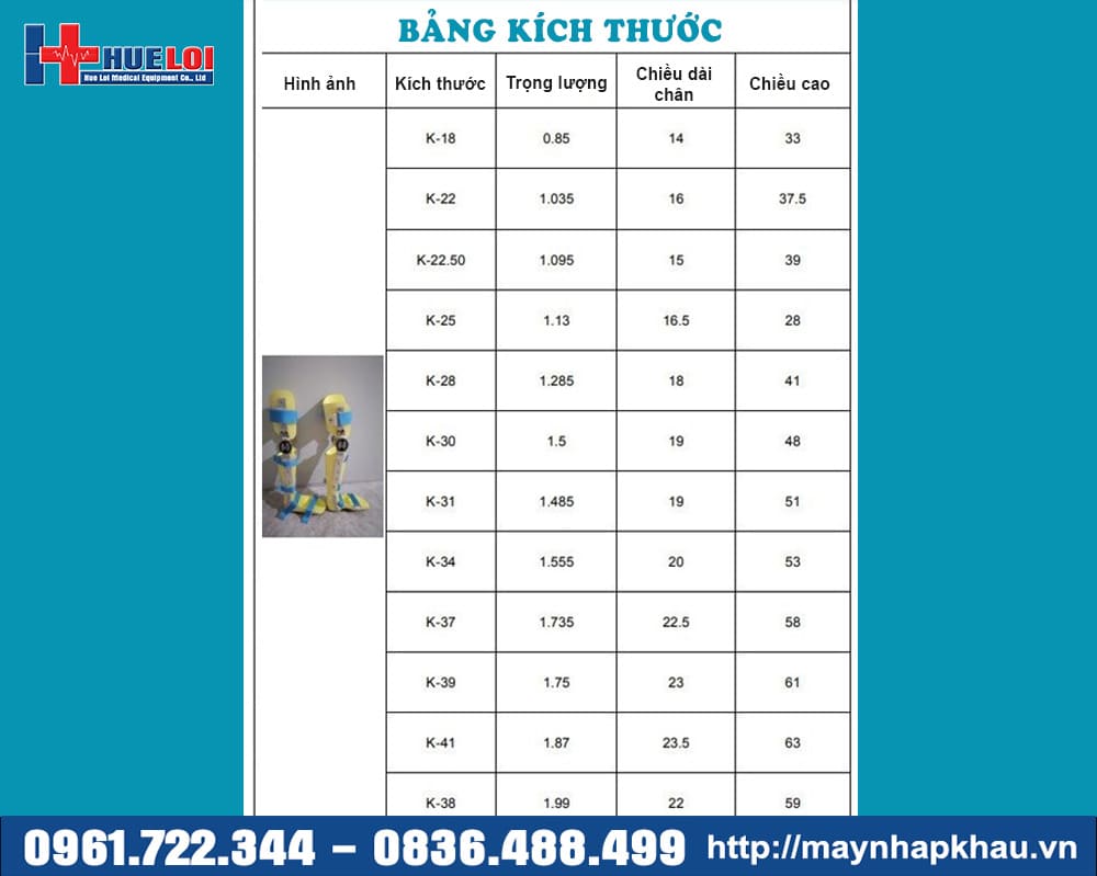 bảng size nẹp chân trẻ em